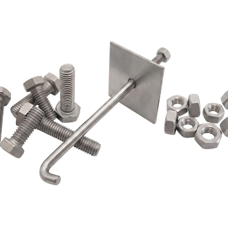 Bolting, nuts and J-bolts - original hardware images side-by-side composition