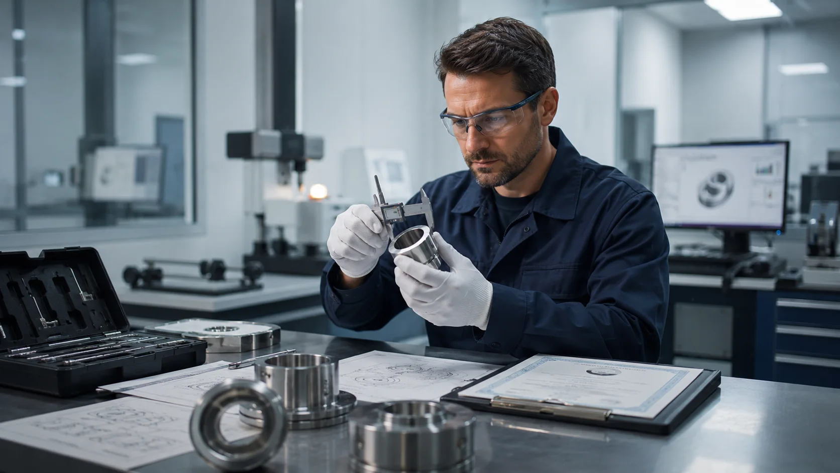 Baretti quality inspection of precision industrial components in a laboratory environment