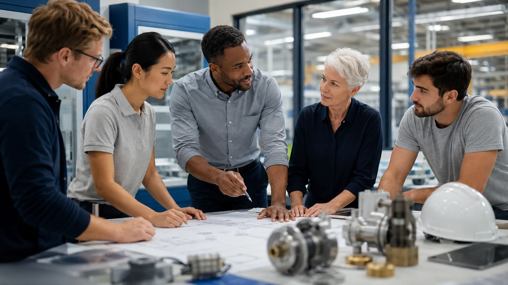 Baretti engineering and manufacturing team collaborating in a modern workshop
