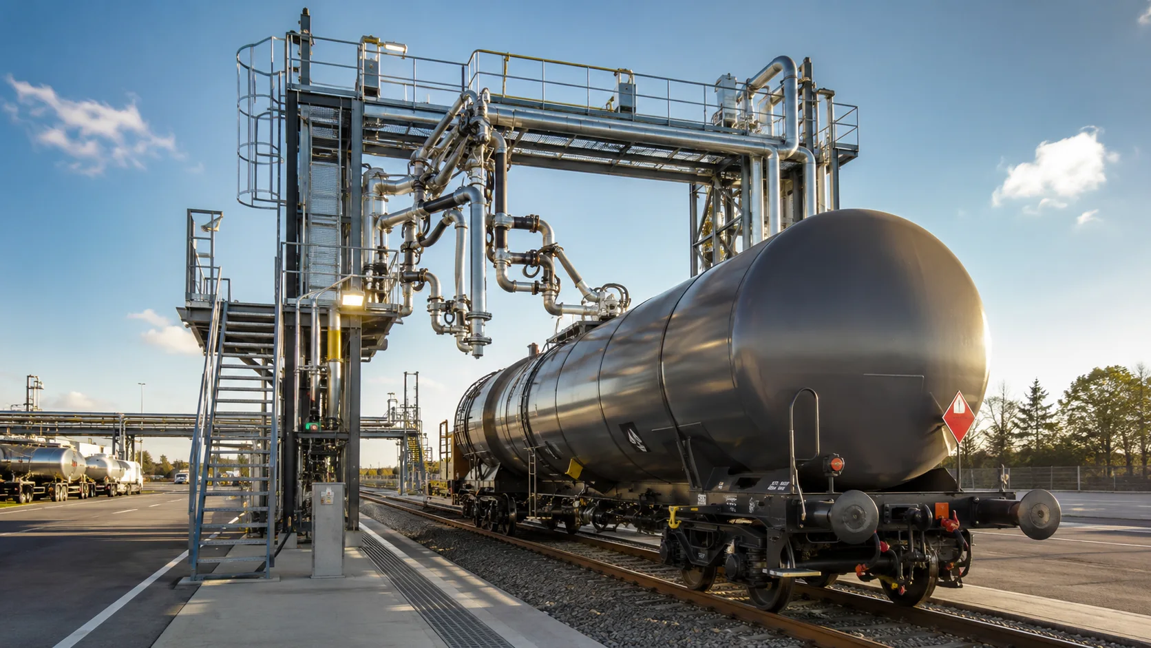 Road and rail loading systems at an industrial rail terminal
